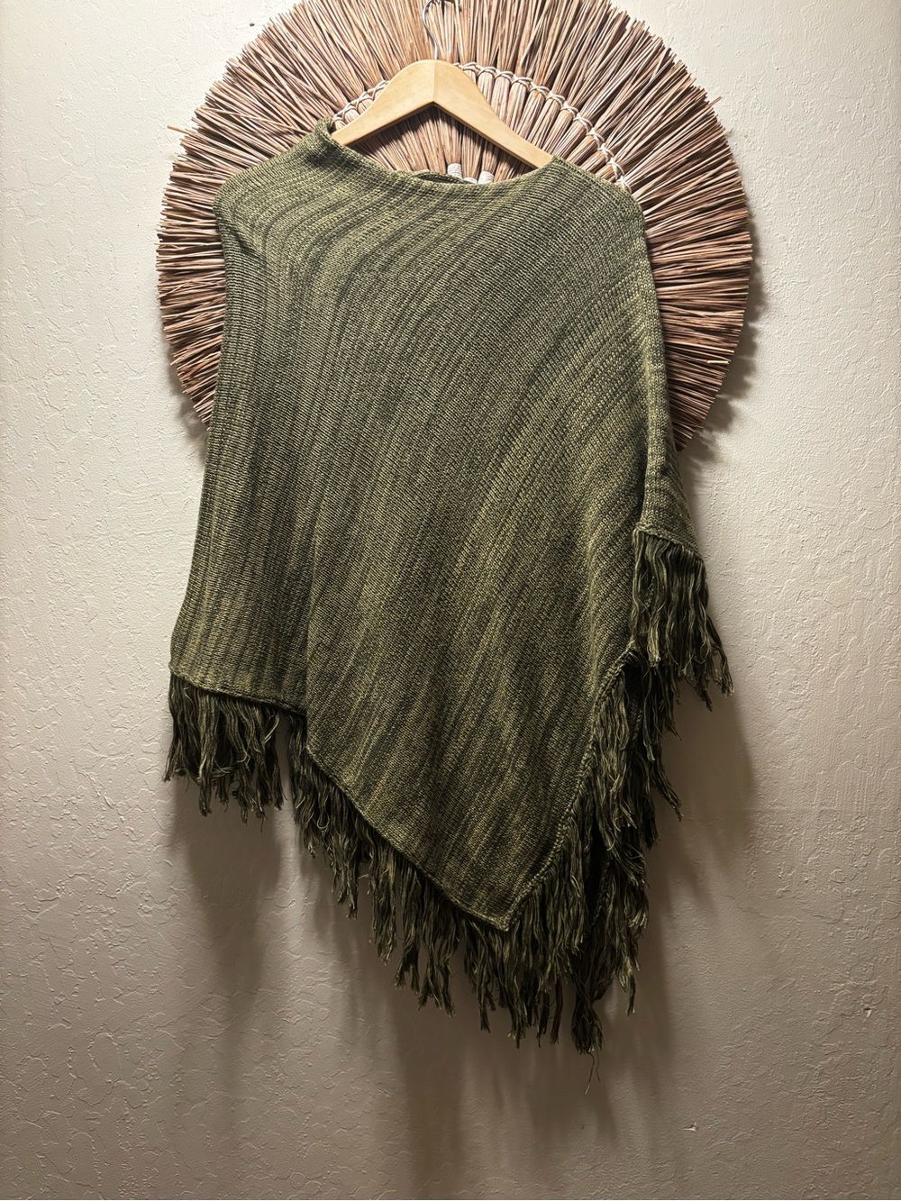 Olive Fringe Knit Cape - Women's Layering Poncho
